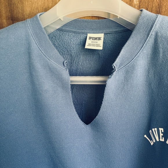VS PINK Varsity Notch Neck Crew Pullover Sweatshirt Blue Colorblock Size M - Picture 6 of 16
